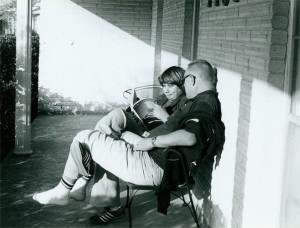 My brother and dad on our front porch, late 1970's.